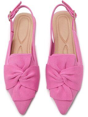 Women's Pink Pointed Toe Flats Buckle Ankle Strap Slingback Comfortable Shoe